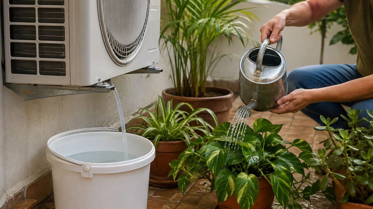 agua del aire acondicionado para regar plantas
