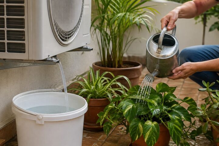 agua del aire acondicionado para regar plantas